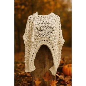 💙 Rehab Lab Y2K Boho Cream/Off White Crocheted Hooded Sweater Women's Small